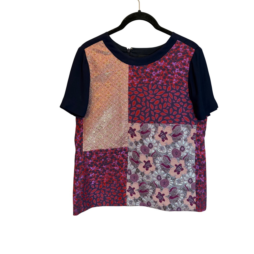 J.Crew Collection Patchwork Brocade Metallic Top Navy Pink Floral Size 4